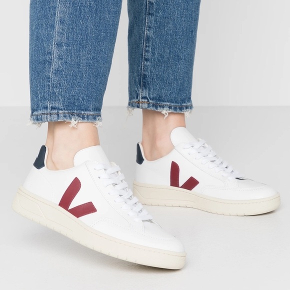 Veja Shoes - VEJA V-12 Leather White Marsala Nautico Sneaker